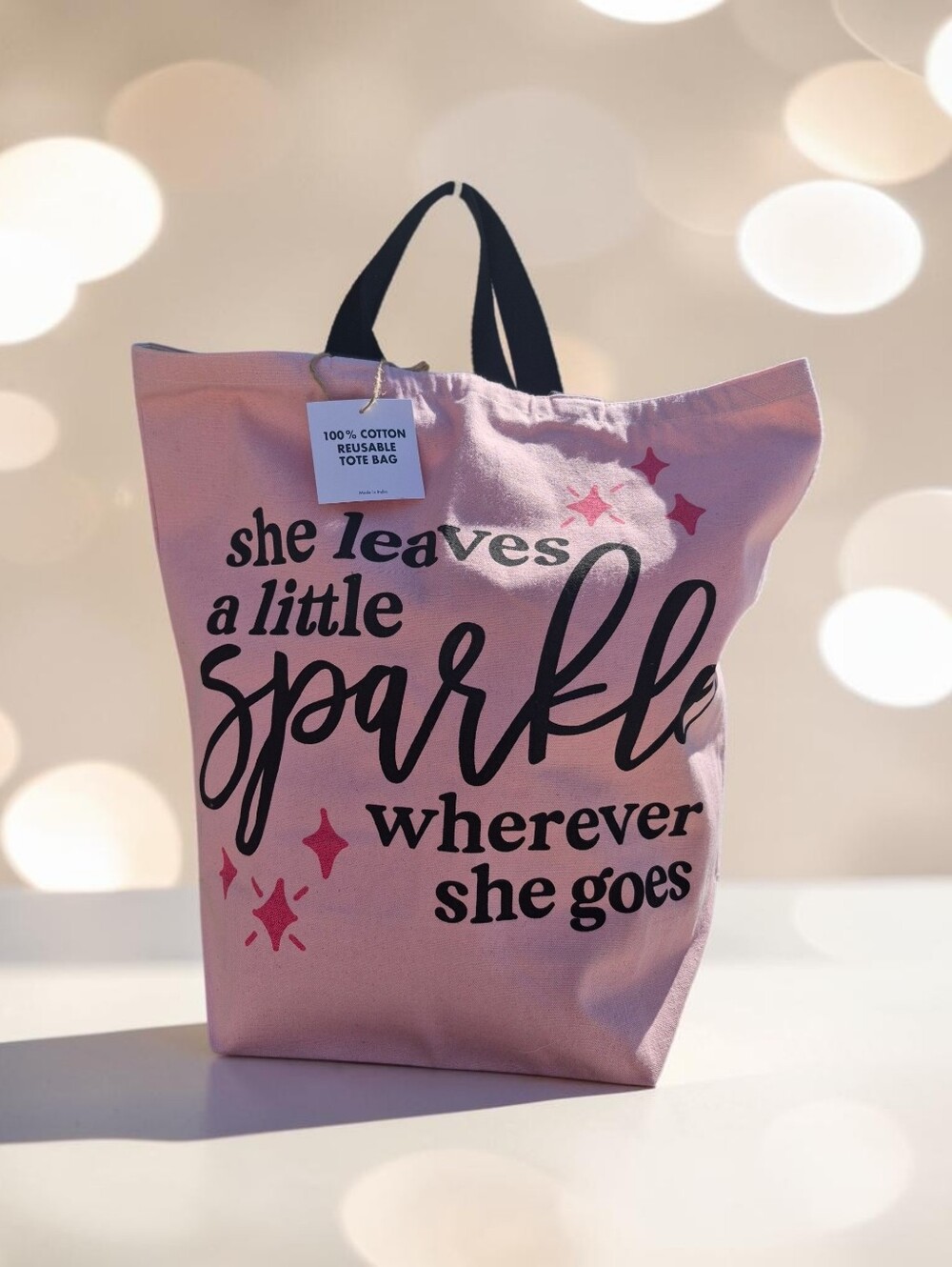 Ex-Large 100% Cotton Canvas Tote Bag with 'She Leaves a Little Sparkle' Print